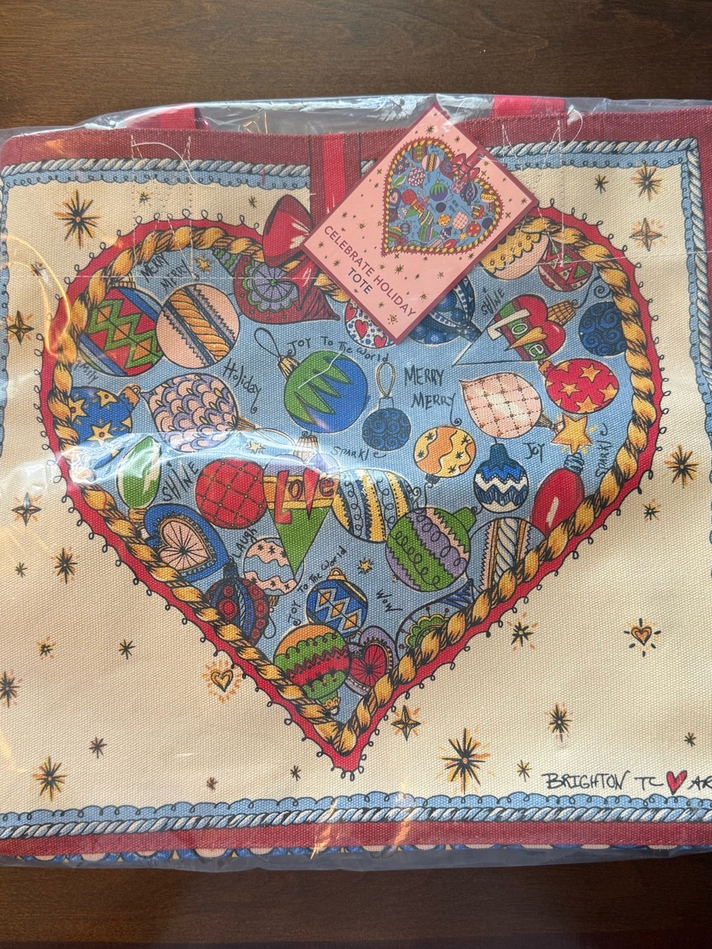 Brighton Heart Holiday Tote Bag - Cream, Red, Blue, Green